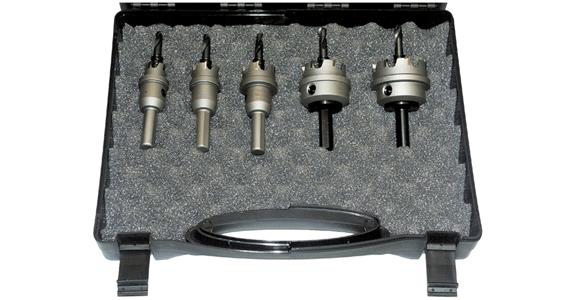 Carbide hole saw set 5 pieces dia. 16/20/25/32/40 mm in plastic case