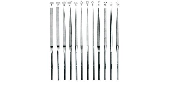 Precision needle files assortment, 12 pieces, length 160 mm, cut 2, in bag