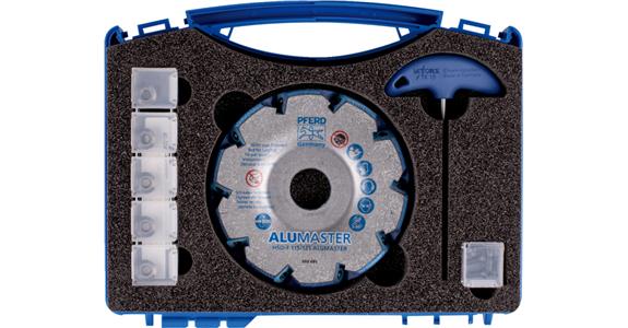 Grinding disc set ALUMASTER with reversible tips and case, dia. 115/125 mm