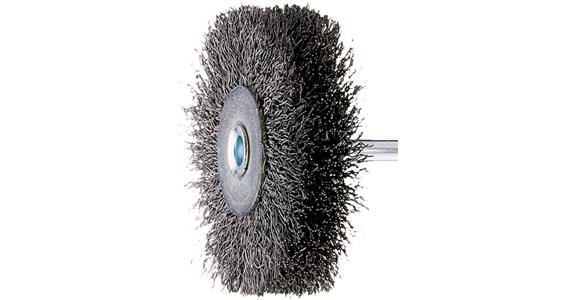 Shank wheel brush, steel wire 0.2x15x60 mm, cylinder clamping shank dia. 6 mm
