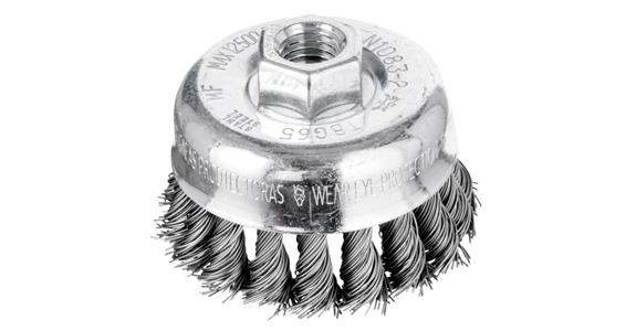 Twisted-wire cup brush, steel wire 0.50mm, dia. 80mm, bristle L=25mm, twists 22
