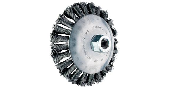 Cone brush dia. 100 mm, INOX wire 0.35 mm, thread M14, wire length 22 mm
