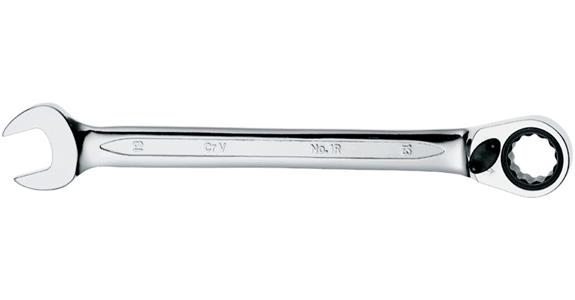 Comb. wrench with ring ratchet bi-hex. 15° reversing ring chrome-plated 17 mm