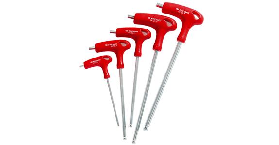 Hexagon ball head pin wrench with 2-component T-handle AF 5x183 mm