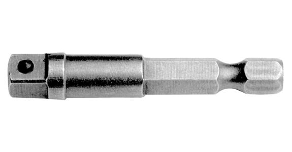 Adapter with sprung pin square drive E6.3 square 3/8 inch x 50 mm