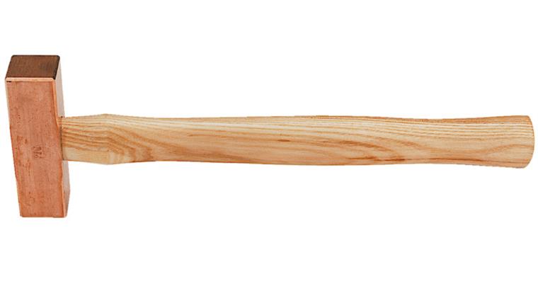 1054120202 Měděné kladivo plně leštěné E-Cu, tvrdost Brinell 80–110, hickory rukojeť, 750 g