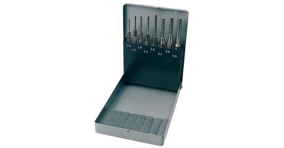 Pin punch set with guide sleeve 8 pieces 0.9-5.9 mm in box