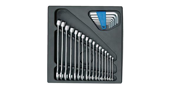 Combination spanner set 25 pcs in 2/3 tool module, UD profile 15° chrome-plated