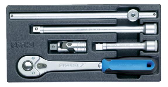 1/2 inch ratchet set, 5 pieces, in 1/3 tool module, chrome-plated, ABS plastic