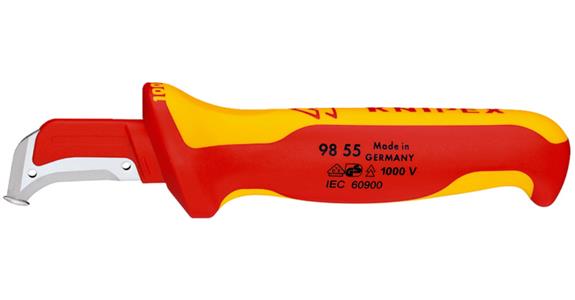 Odizolovací nůž na kabely VDE KNIPEX, 155 mm, zahnutý, dvoud. rukojeť