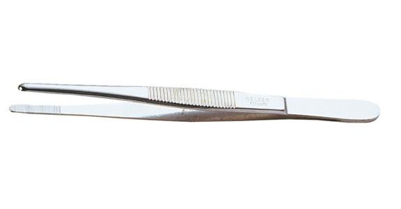 Precision technician's tweezers, notched jaws, nickel-plated, length 145 mm