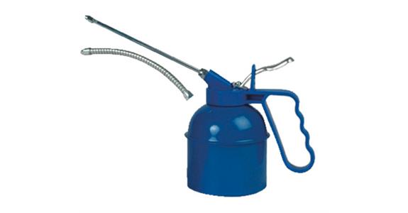 Oil spray can, sheet steel container, 200 ml, blue painted with brass pump