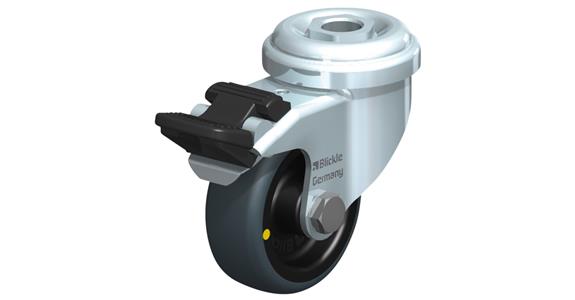 Swivel machinery castor w/ back hole and locking device rubber (TPE)ESD dia.50mm