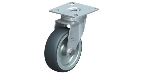 Swivel machinery castor with screw-on plate rubber (TPE) dia. 75 mm