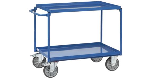 stolový vozík, ložná plocha 850x500mm, 400kg, 2 plechové vany, svislé madlo