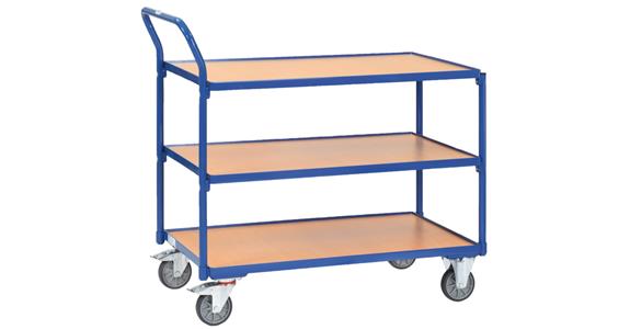 Stolový vozík 2750, ložná plocha 850x500 mm, se 3 policemi, vysoké madlo