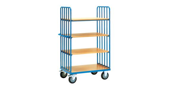 Patrový vozík 8313 s příčkami, ložná plocha 1200x800 mm, se 4 policemi, čelní stěny s příčkami