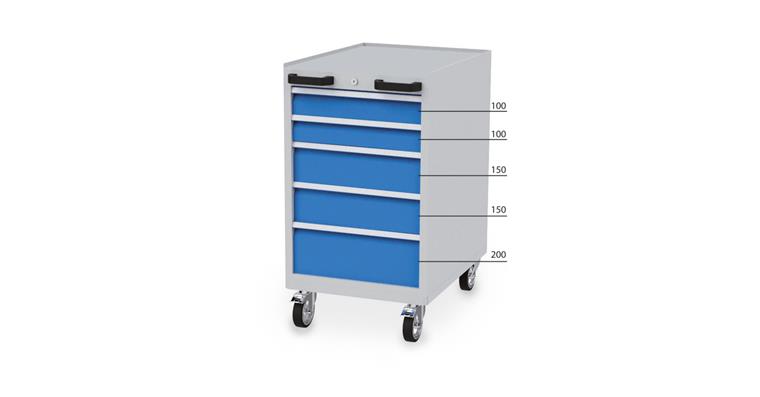 1081742101 Mobilní zásuvková skříň, 5 zásuvek, VxŠxH 975×555×736 mm, RAL 7035/5012