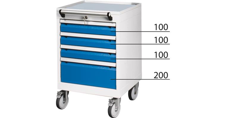 1081746501 Mobilní zásuvková skříň, 4 zásuvky, RAL 5012 světle modrá, 750×530×500 mm