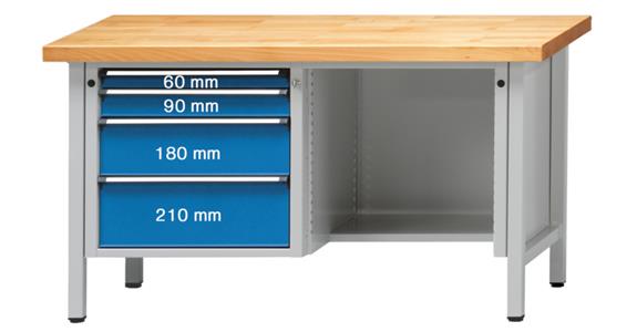 Cabinet workbench model 341 V beech solid plate height 850 mm RAL 7035/5012