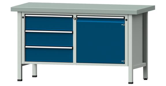 Dílenský stůl ANKE, 106 V, deska se Zn potahem, 1500x700x850 mm, RAL 7035/5010