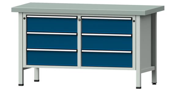 Dílenský stůl ANKE, 108 V, deska se zink. potahem 1500x700x850 mm,RAL7035/5010