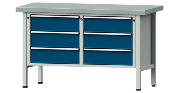 Dílenský stůl ANKE, 108 V, deska se zink. potahem 1500x700x900 mm,RAL7035/5010