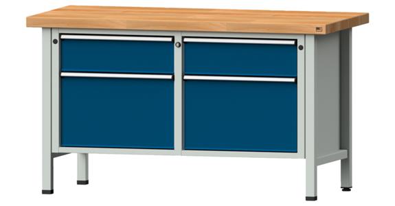 Dílenský stůl ANKE, 205 V, deska buk. masiv. 1500x700x850 mm,RAL7035/5010