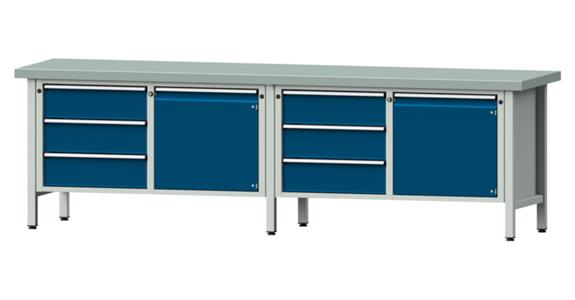 Dílenský stůl ANKE, 106 V, deska se Zn potahem, 2800x700x850 mm, RAL 7035/5010