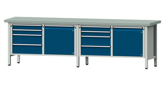 Dílenský stůl ANKE, 131 V, deska se Zn potahem, 2800x700x850 mm, RAL 7035/5010