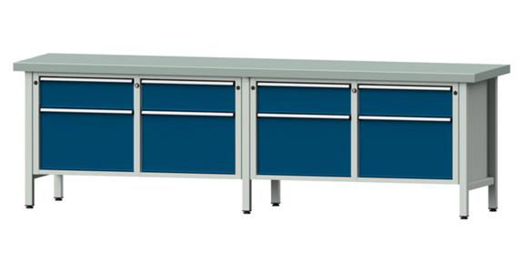 Dílenský stůl ANKE, 205 V, deska se Zn potahem, 2800x700x850 mm, RAL 7035/5010