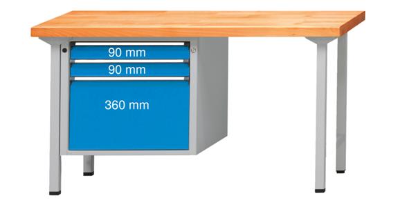 Combination workbench 1500x700x850mm model 702V beech solid plate RAL7035/5012