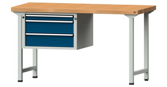 Combination workbench 1500x700x850mm model 602V beech solid plate RAL7035/5010