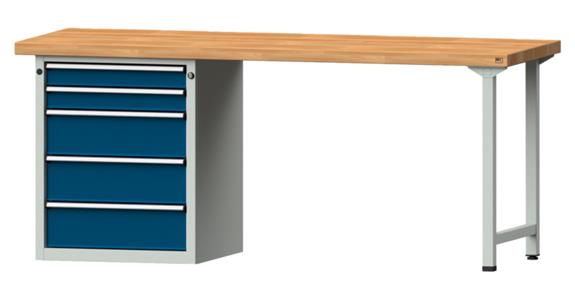 Combination workbench 2000x700x850mm model 830V beech solid plate RAL7035/5010