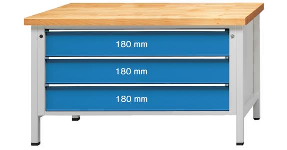 Cab. workbench series VX H=850mm beech univ. pl. 1500x800mm RAL7035/5012 154kg