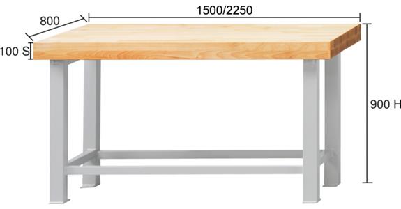 ANKE, stůl pro těžký provoz, VS, mas. buk, 100 mm, RAL7035/5010, 1500x800x900 mm