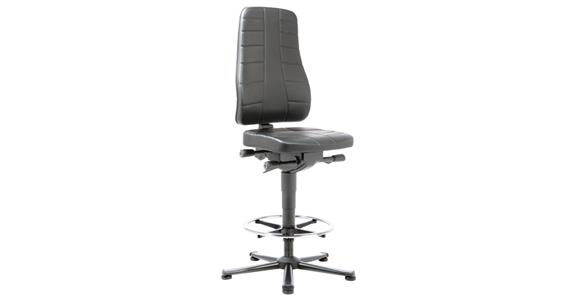 Work swivel chair All-In-One gl. run.+foot ring seat H 620-900mm syn. lthr cush.