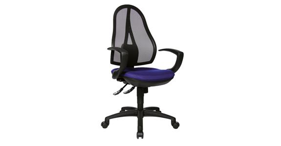 Off. swiv. chair Open Point® SY w/ cast. seat ht. 43-51cm blue cover mesh back