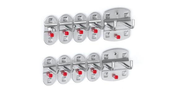 Tool holder assortment 10 pcs alu.-coloured f. perforated plates cat. no. 82465