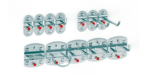 Tool holder assortment 12 pcs alu.-coloured f. perforated plates cat. no. 82465