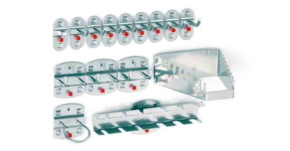 Tool holder assortment 15 pcs alu.-coloured f. perforated plates cat. no. 82465