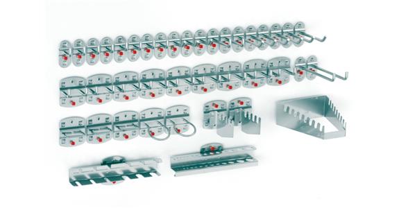 Tool holder assortment 40 pcs alu.-coloured f. perforated plates cat. no. 82465