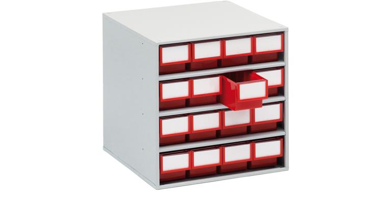 1083111106 Zásobník se zásuvkami typ 1640 395×400×400 mm RAL7012 16 zás. 4010 červený