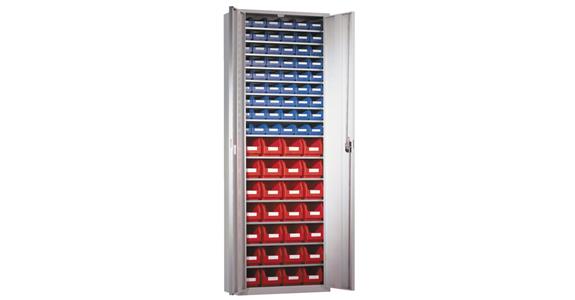 Cabinet with doors 1950x690x285mm 15 shelves, 82 easy-view storage bins RAL 7035