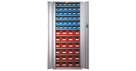 Cabinet with doors 1600x690x285 mm 11 shelves 60 easy-view storage bins RAL 7035