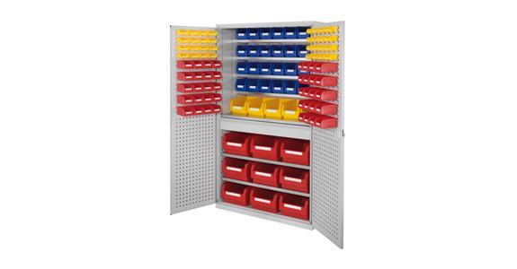 Large cabinet 1950x1130x590mm RAL 7035 114 easy-view storage bins 7 shelves