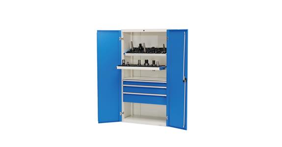 CNC skříň s 2křídl. dveřmi (prázdná) 1838x980x500mm RAL 7035/5012 s plech dveřmi