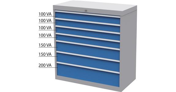 Drawer tool cabinet 7 drawers full-extension slide 100 %/75 kg RAL 7035/5010