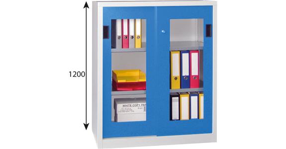 Skříň s posuvnými dveřmi s průhledem V 1200 x Š 1000 x H 600 mm RAL 7035/5012