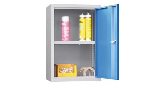 Hang. cab. back panel smooth sld sheet metal door W400mm RAL7035/5012 light blue